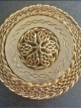 Vintage Pastelli Gold-Tone Decorative Medallion Brooch